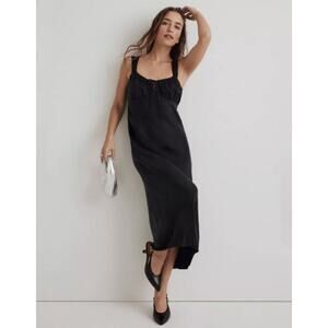 Madewell Square Neck Midi Dress Size 8 in True Black NWT Cupro